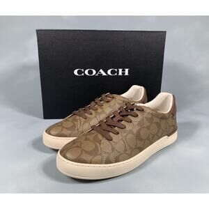 $168 Coach Clip Signature Low Top Sneaker Khaki Saddle G4949 Men's Size 10